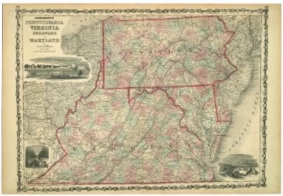 Thumbnail for Delaware, Maryland, Pennsylvania, Virginia > Johnson's Pennsylvania, Virginia, Delaware, and Maryland / by Johnson & Browning.