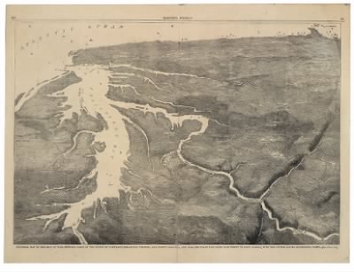 Middle Atlantic States, seat of war > Pictorial map of the seat of war, showing parts of the states of Maryland, Delaware, Virginia, and North Carolina, and also the coast line from Cape Henry to Fort Pickens, with the United States blockading fleet.