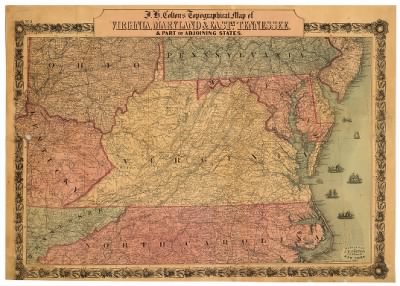 Thumbnail for Maryland, Virginia > J.H. Colton's topographical map of Virginia, Maryland & eastn. Tennessee : & part of adjoining states.