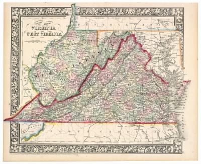 Thumbnail for Virginia and West Virginia, county map > County map of Virginia and West Virginia / drawn & engd. W.H. Gamble.