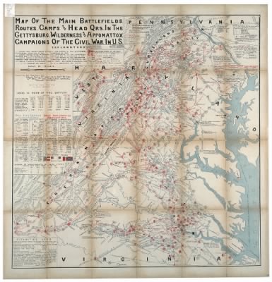 Thumbnail for Gettysburg and Appomattox > Map of the main battlefields, routes, camps and head qrs., in the Gettysburg, Wilderness and Appomattox campaigns of the Civil War in U.S. / compiled and published by Joshua Smith, 1st Lieut., Co. K, 20th Pa.' Cav., 2nd Brig.