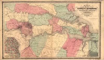 Thumbnail for Richmond > Hare's map of the vicinity of Richmond, and Peninsular campaign in Virginia. Showing also the interesting localities along the James, Chickahominy and York Rivers Compiled from the official maps of the War Department. New Yor