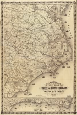 Thumbnail for North Carolina, eastern > Colton's New topographical map of the eastern portion of the state of North Carolina : with part of Virginia & South Carolina, from the latest & best authorities / published by J. H. Colton.