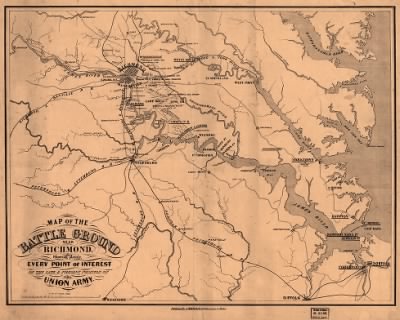 Thumbnail for Richmond > Map of the battle ground near Richmond, showing plainly, every point of interest of the late & present position of the Union army.