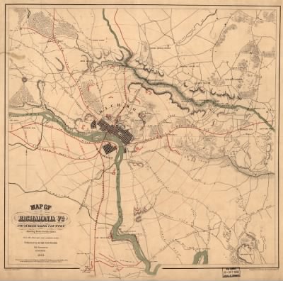 Thumbnail for Richmond > Map of Richmond, Va., and surrounding country showing Rebel fortifications From the latest and most authentic surveys. Compiled and drawn by Charles Sholl, T. E. J. Bien, lith., N.Y.