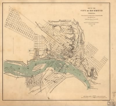 Thumbnail for Richmond > Map of the city of Richmond, Virginia From a survey by I. H. Adams, Assist., U.S. Coast Survey, 1858, with additions from Smith's map of Henrico County, 1853. Prepared at the U.S. Coast Survey Office, A. D. Bache, Supt. H. Li