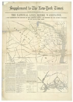 Thumbnail for Washington DC, fortifications > The National lines before Washington : a map exhibiting the defences of the national capital and positions of the several divisions of the grand Union Army : supplement to the New-York times : New York, Saturday, December 7,