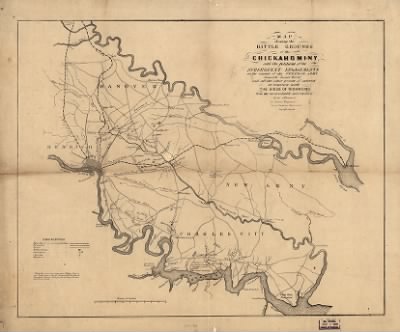 Chickahominy, Battle of > Map showing the battle grounds of the Chickahominy, and the positions of the subsequent engagements in the retreat of the Federal army towards James River and all the other points of interest in connection with the siege of R