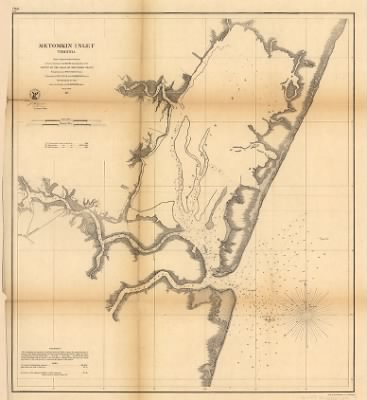 Thumbnail for Metomkin Inlet > Metomkin Inlet, Virginia. From a trigonometrical survey under the direction of A. D. Bache, Superintendent of the survey of the coast of the United States. Triangulation by John Farley, Assist. Topography by Geo. D. Wise and