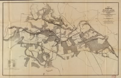 Thumbnail for North Anna River, Battle of > Map of the battle fields of North Anna : showing the field of operations of the Army of the Potomac commanded by Maj. Gen. George G. Meade U.S.A., from May 3d to 27th, 1864 / surveyed under the orders of Bvt. Col. J.C. Duane,