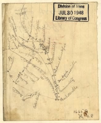 Thumbnail for Albemarle and Nelson Counties > [Sketch of parts of Albemarle and Nelson counties, Virginia, showing road from Charlottesville to Scottsville, Lovingston, Howardsville, Afton, etc.].