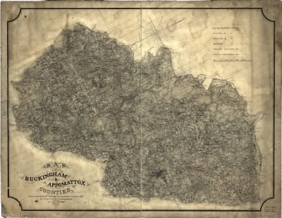 Thumbnail for Appomattox and Buckingham Counties > Map of Buckingham & Appomattox counties / surveyed under direction of A.H. Campbell, Capt. Engrs. & Chief of Topogl. Dept. D.N.V. by Charles E. Cassell, Lieut. Engrs. P.A.C.S. December 25th, 1863.