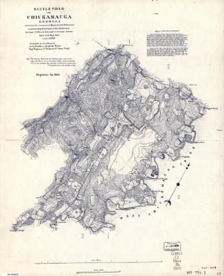 Chickamauga, Battle of > Battle field of Chickamauga, Georgia / surveyed by command of Major Genl. G. H. Thomas, Commanding Department of the Cumberland, by Capt. C. H. Boyd, Sub-Asst. U.S. Coast Survey, April and May 1864 ; assisted in levelling by