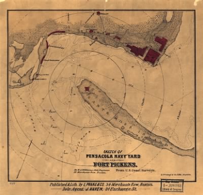 Thumbnail for Pensacola Navy Yard > Sketch of Pensacola Navy Yard and Fort Pickens from U.S. coast surveys. By W. A. Williams, Civil Engineer.