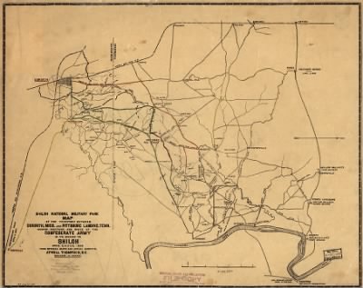 Thumbnail for Shiloh Natl Military Park > Map of the territory between Corinth, Miss. and Pittsburgh Landing, Tenn. showing positions and route of the Confederate army in its advance to Shiloh, April 3, 4, 5 & 6, 1862 From official maps and actual surveys. Atwell Tho