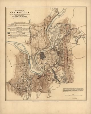 Thumbnail for Chattanooga, Battle of > Battlefield of Chattanooga with the operations of the national forces under the command of Maj. Gen. U.S. Grant during the battles of Nov. 23, 24, & 25, 1863, published at the U.S. Coast Survey Office, from surveys made under