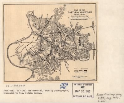 Thumbnail for Nashville > Map of the battle of Nashville, dec. 15th & 16th 1864 Based on the government surveyed and drawn under the direction of Gen. Tower by M. Peseux.