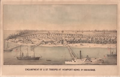 Thumbnail for Newport News > Encampment of U.St. troops at Newport News, Va., 1861 & 1862 / lith. & print. by E. Sachse & Co.