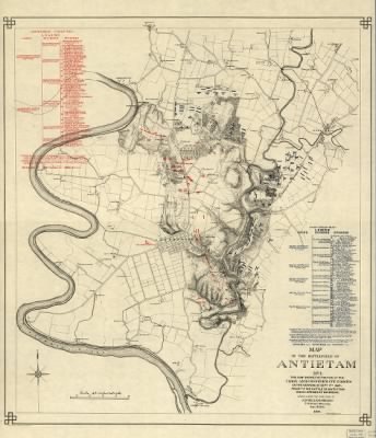 Thumbnail for Antietam, Battle of > Map of the battlefield of Antietam. No. 1. This map shows the position of the Union and Confederate forces on the morning of Sept. 17th, 1862, prior to the battle of Antietam which opened at daybreak Drawn under the direction