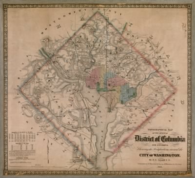 Thumbnail for Washington DC, topographical map > Topographical map of the original District of Columbia and environs showing the fortifications around the city of Washington / by E.G. Arnold C.E.