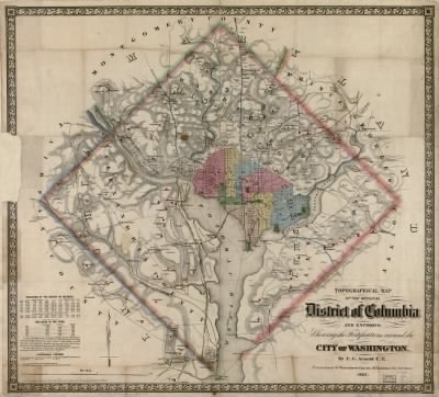 Washington DC, topographical map > Topographical map of the original District of Columbia and environs showing the fortifications around the city of Washington / by E.G. Arnold C.E.