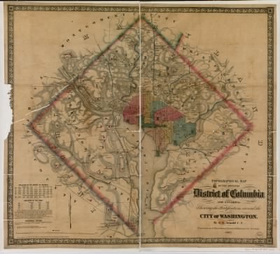 Thumbnail for Washington DC, topographical map > Topographical map of the original District of Columbia and environs showing the fortifications around the city of Washington / by E.G. Arnold C.E.