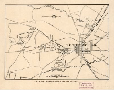 Thumbnail for Gettysburg, Battle of > Map of Gettysburg battlefield Copyright by the Western Maryland Railway Co., 1910.