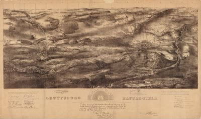 Thumbnail for Gettysburg, Battle of > Gettysburg battle-field. Battle fought at Gettysburg, Pa., July 1st, 2d & 3d, 1863 by the Federal and Confederate armies, commanded respectively by Genl. G. G. Meade and Genl. Robert E. Lee / Jno. B. Bachelder, del. Endicott