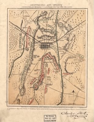 Thumbnail for Gettysburg, Battle of > Gettysburg and vicinity. Constructed and engraved to illustrate "The war with the South" A topographical map of the battles of Gettysburg, July 1st, 2nd & 3rd, 1863, from an actual survey by an engineer officer on General Dou