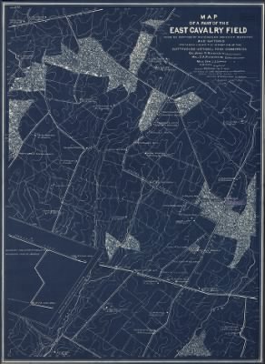 Thumbnail for Gettysburg, Battle of > Map of a part of the east cavalry field showing positions of division and brigade markers and batteries Prepared under the direction of the Gettysburg National Park Commission, Col. John P. Nicholson, Chairman, Maj. C. A. Ric