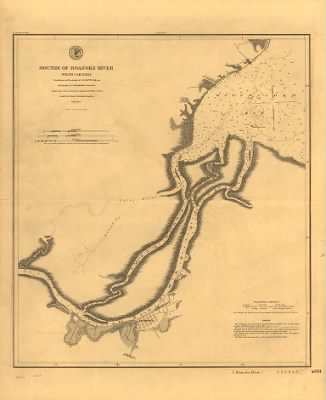 Thumbnail for Roanoke River > Mouths of Roanoke River, North Carolina Triangulation and topography by R. E. Halter, Sub-Assist. Hydrography by J. S. Bradford, Sub-Assist. acting under orders of Actg. Rear Admiral S. P. Lee, U.S. Navy, Comdg. North Atlanti