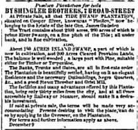 Advertisement for Sale of the Pimlico Plantation of General James Gadsden, Dec 1859