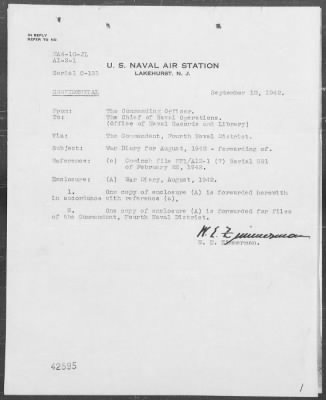 NAS LAKEHURST > War Diary, 8/1-31/42 (Enc A) (1 End)