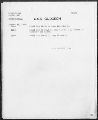 Thumbnail for USS GUDGEON > War Diary, 8/1-31/42