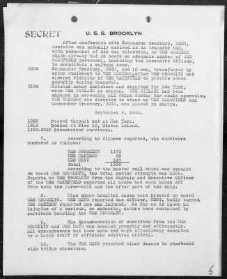 Thumbnail for USS BROOKLYN > Rescue Ops, WAKEFIELD, conducted by BROOKLYN, MAYO, MADISON, NIBLACK, 9/3/42 (Enc A-E) (2 End)