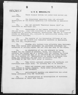 Thumbnail for USS BROOKLYN > Rescue Ops, WAKEFIELD, conducted by BROOKLYN, MAYO, MADISON, NIBLACK, 9/3/42 (Enc A-E) (2 End)