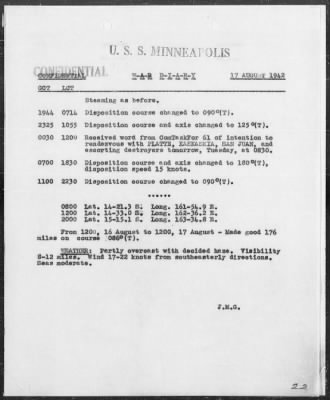 USS MINNEAPOLIS > War Diary, 8/1-31/42 (Enc A)