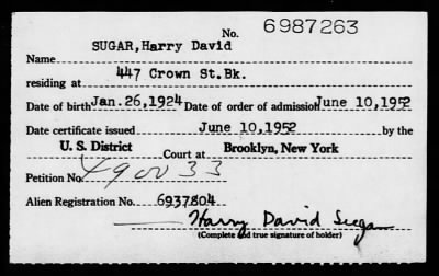 Thumbnail for 1952 > SUGAR, Harry David