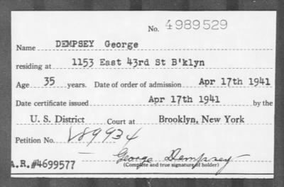 Thumbnail for 1941 > DEMPSEY George