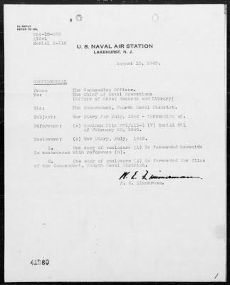 NAS LAKEHURST > War Diary, 7/1-31/42 (Enc A) (1 End)