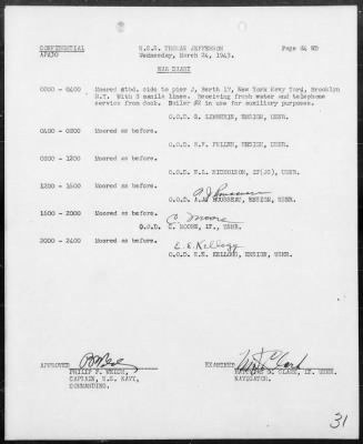 USS THOMAS JEFFERSON > War Diary, 3/1-31/43