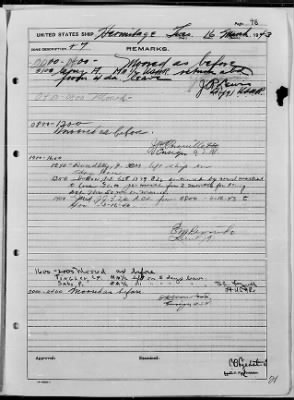 USS HERMITAGE > War Diary, 3/1-31/43