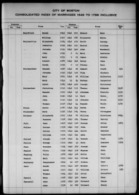 Thumbnail for Boston Vital Records, 1630-1849 > Boston Index Marriages, 1646-1799