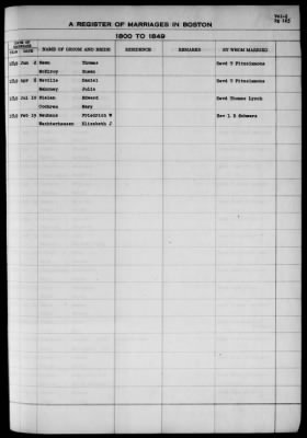 Thumbnail for Boston Vital Records, 1630-1849 > Boston Marriages, 1800-1849