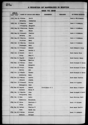 Thumbnail for Boston Vital Records, 1630-1849 > Boston Marriages, 1800-1849