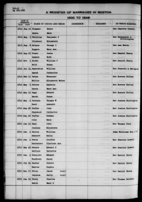 Thumbnail for Boston Vital Records, 1630-1849 > Boston Marriages, 1800-1849