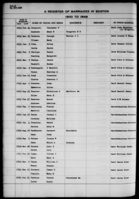 Thumbnail for Boston Vital Records, 1630-1849 > Boston Marriages, 1800-1849