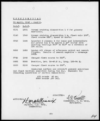 USS SARATOGA > War Diary, 4/1-30/43