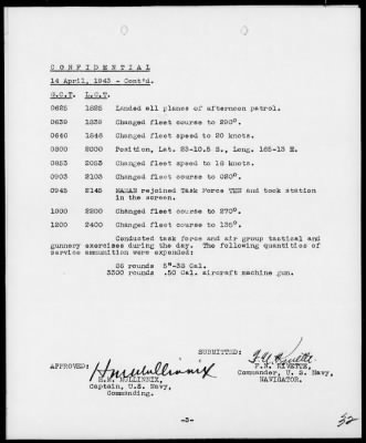 USS SARATOGA > War Diary, 4/1-30/43