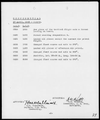 USS SARATOGA > War Diary, 4/1-30/43